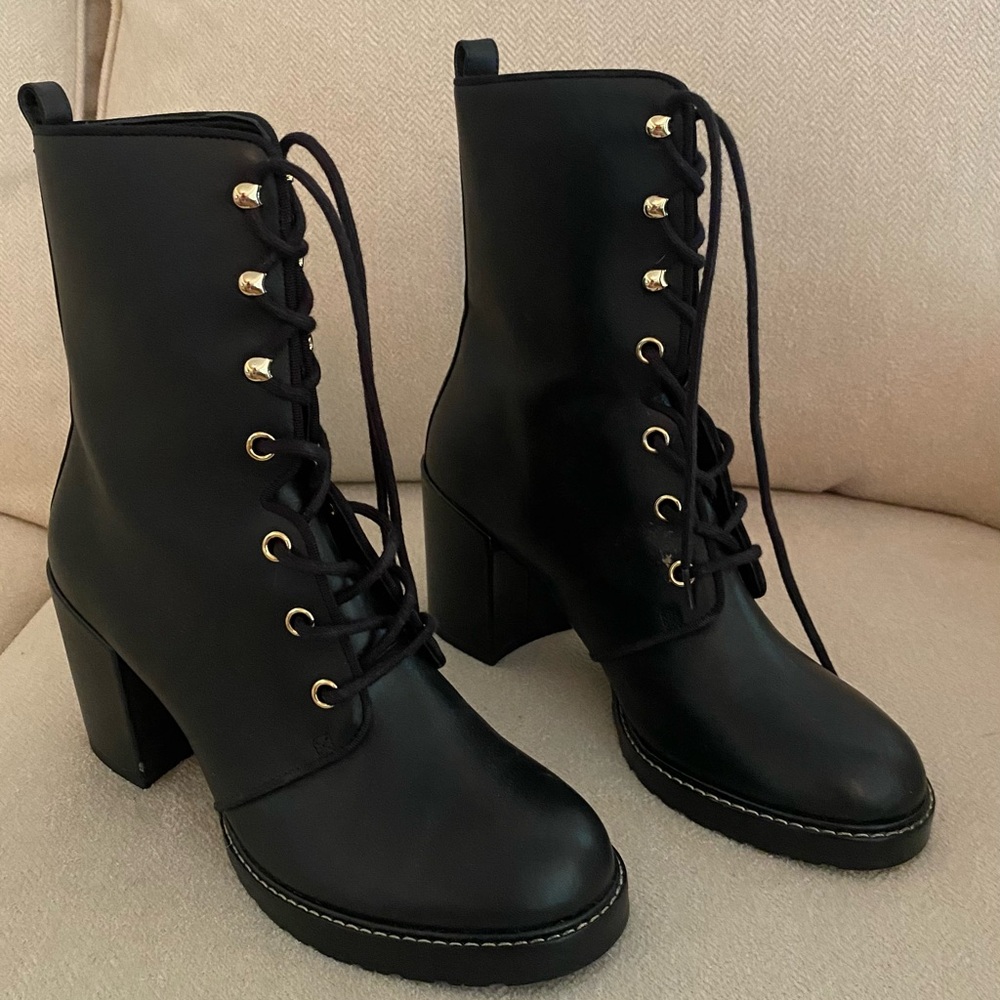 Black Lace-Up Ankle Boots